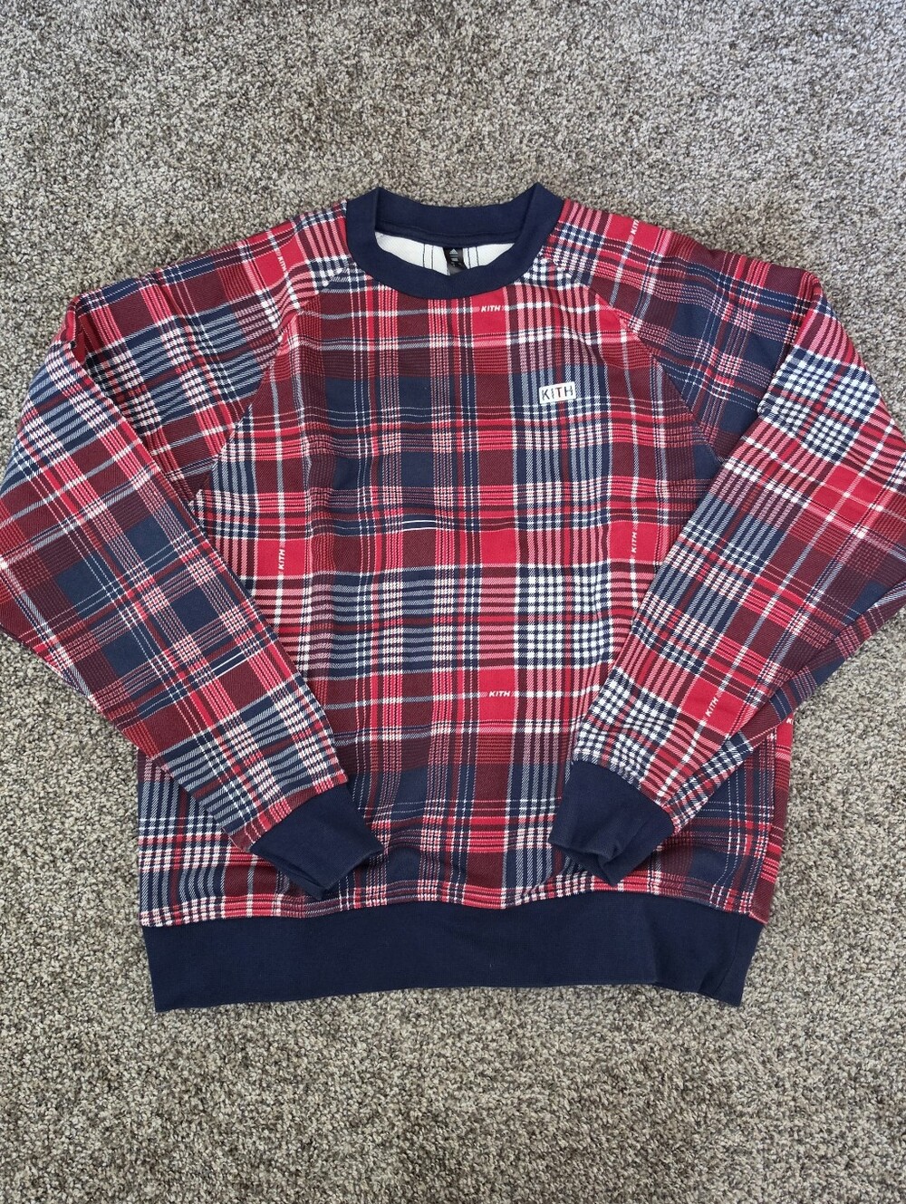 Kith x Adidas Terrex Crewneck Sweatshirt Plaid Mens Red Checker Pullover Sweat